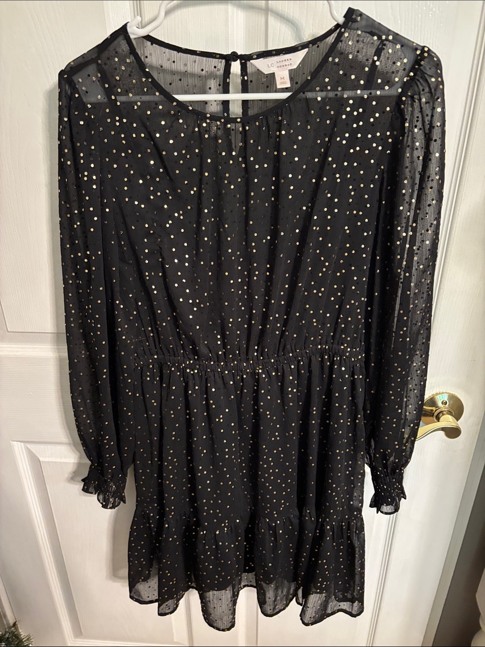 LC Lauren Conrad Black Dress with Gold Dot Overlay - Long Sleeve
